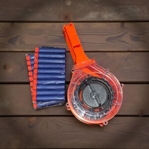 Nerf N-strike Elite 25 Round Ammo Drum Magazine Clip Orange Plus 32 NIP Darts